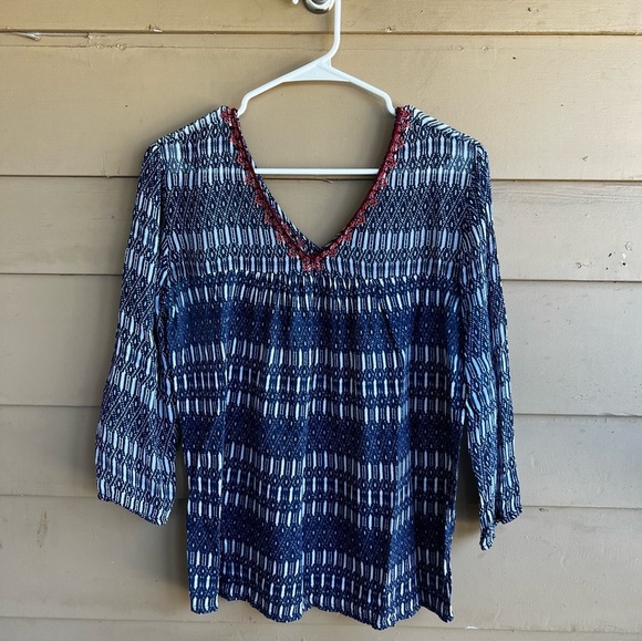 Lucky Brand Womens Tunic Blouse Plus Size M Boho Sheer Top Embroidery Popover - Picture 1 of 6